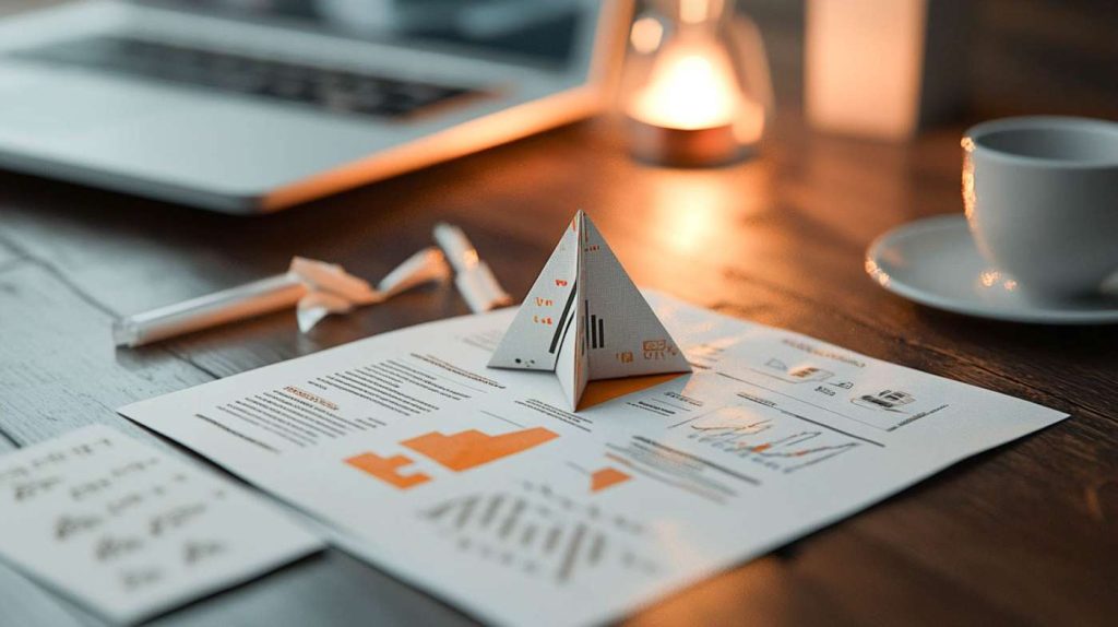 Relatórios com um origami em cima