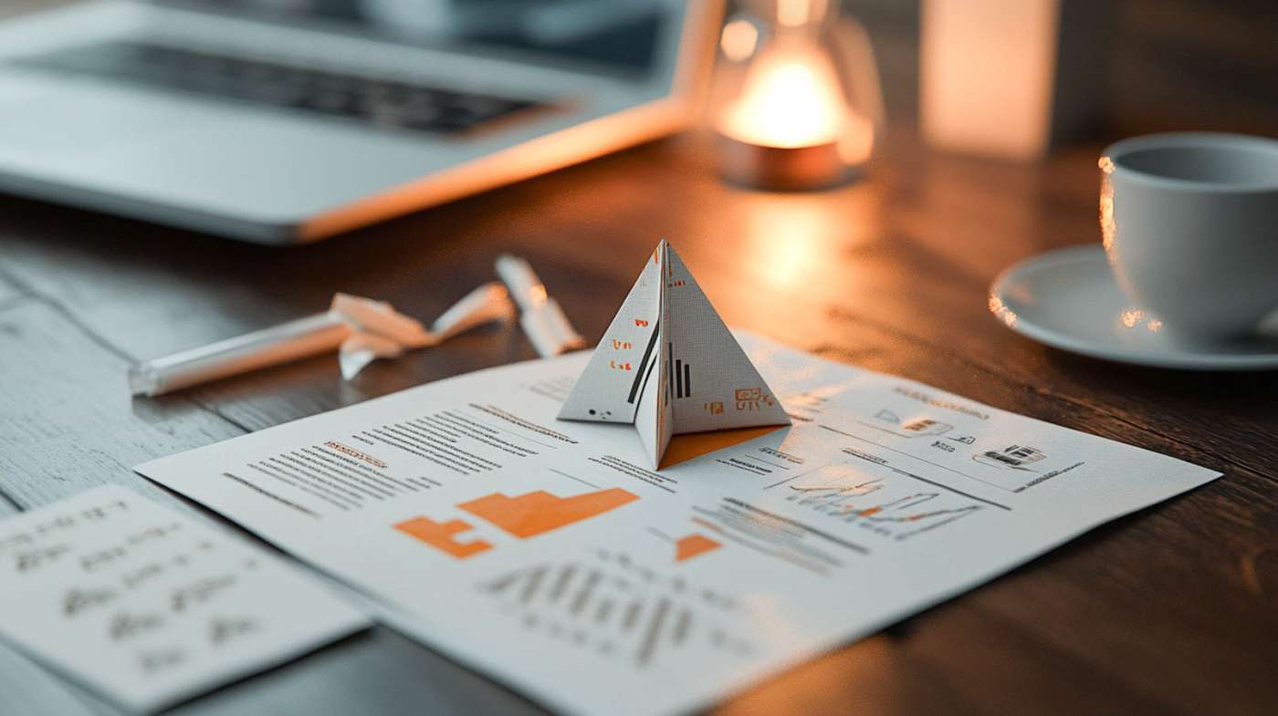 Relatórios com um origami em cima